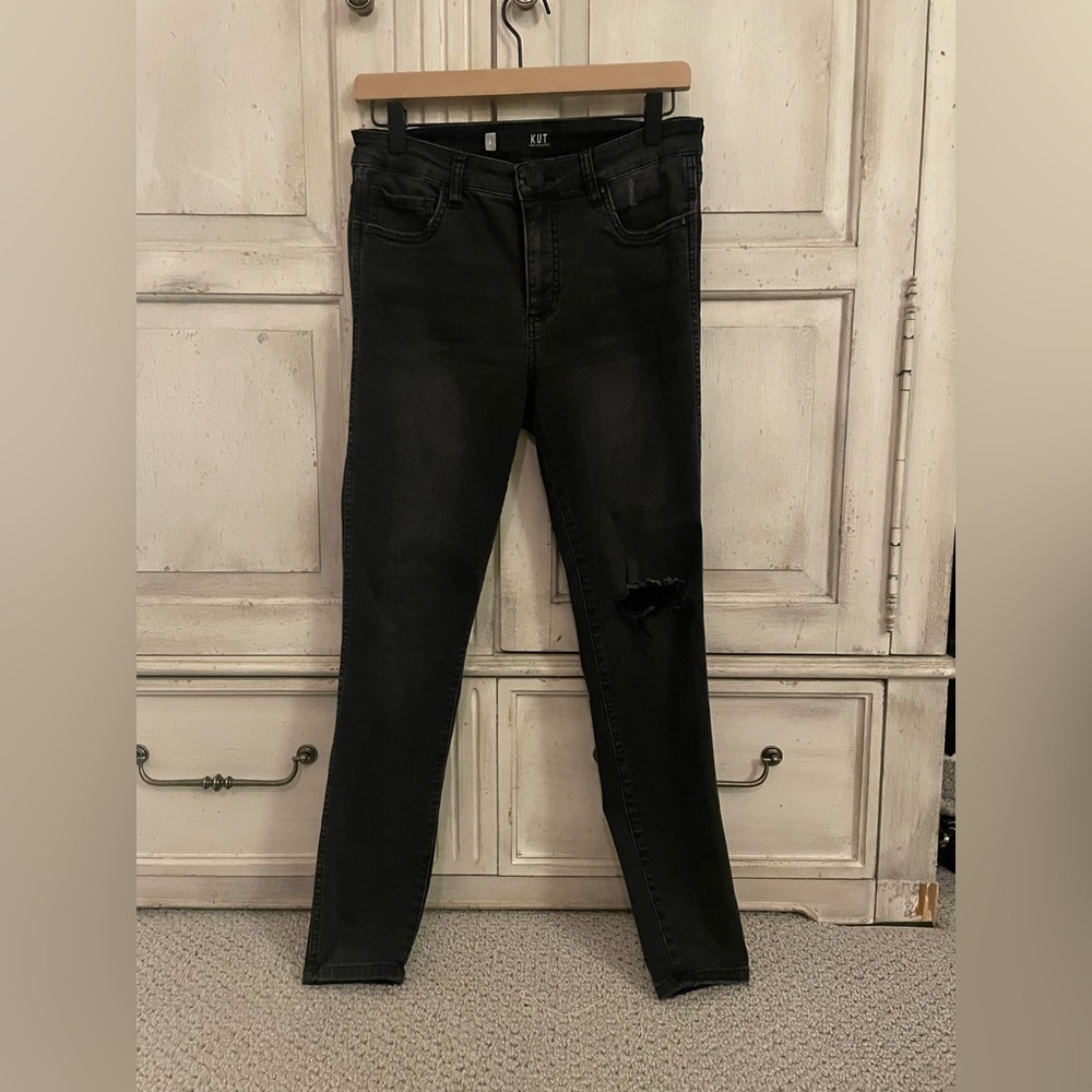 Kut from the Kloth Connie Fab Ab Ankle Skinny, Black Distressed Jeans - Picture 3 of 7